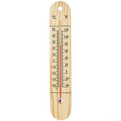 Thermometer / Hygrometer aus Holz für den Innen- und Außenbereich, mit Wandhalterung und Dual Celsius Fahrenheit Temperaturskala zur Überwachung der Umgebungsbedingungen Thermometer / Hygrometer aus Holz für den Innen- und Außenbereich, mit Wandhalterung und Dual Celsius Fahrenheit Temperaturskala zur Überwachung der Umgebungsbedingungen