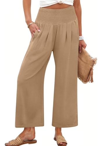 Image of ANRABESS Womens Wide Leg Palazzo Pants with Pockets | Lightweight Breathable High Waisted Pants, Beach Vacation Flowy, Lounge & Casual Summer Trousers