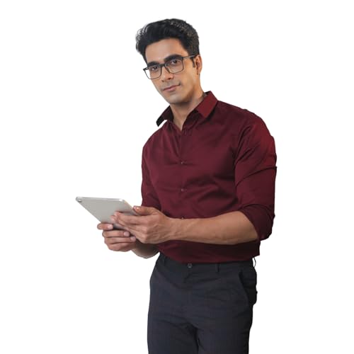 Image of SUBTRACT Men's Slim Fit Solid Spread Collar Cotton Satin Evening Shirt | Stylish Men's Wear Shirt for Office or Party