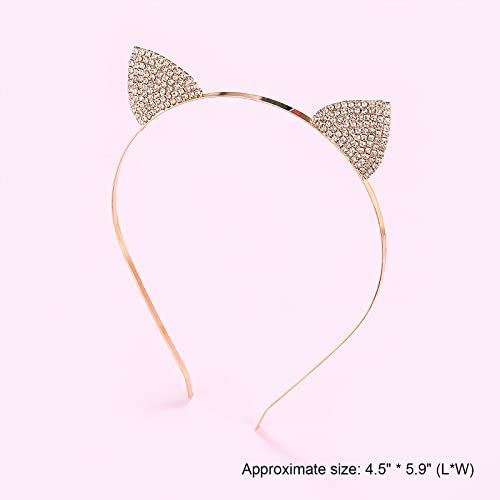 2 Pcs Halloween Cat Ears Headband Rhinestone Kitty Hair Hoops Headpiece Women Crystal Kitten Hair Bands Hairband Cosplay Costume Dress Up Christmas Xmas Birthday Carnival Festival Party Accessories #TOP4
