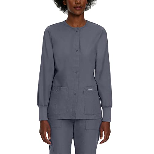 Landau Essentials Relaxed Fit 4-Pocket Snap-Front Scrub Jacket for Women 7525 Steel Grey