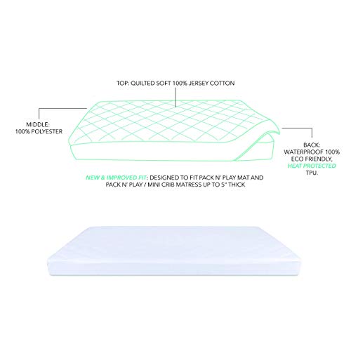 Image of Ely's & Co. Patent Pending Waterproof Cotton Quilted Pack n Play Sheet | Mini Crib Sheet | All in one Mattress Pad Cover and Cozy Sheet, White
