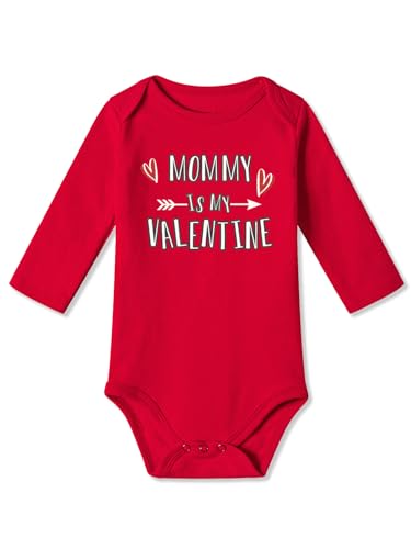 BesserBay Valentine's Baby Long Sleeve Heart Bodysuit Mommy Is My Valentine Red Onesie 6-9 Months