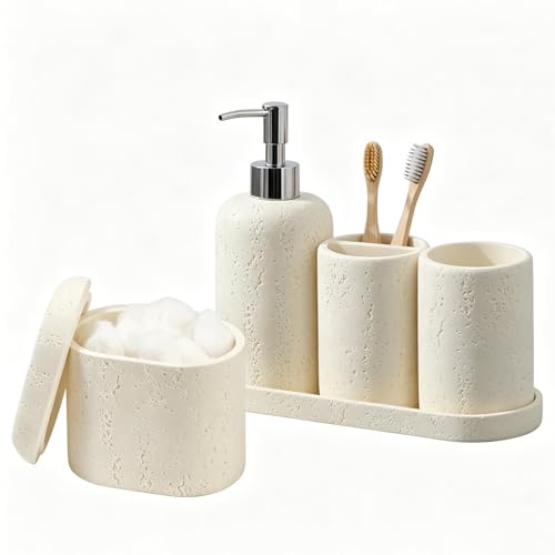 Haocoott Bathroom Accessories Set, 5PCS Modern Bathroom Accessory Set with Soap Dispenser, Mouthwash...