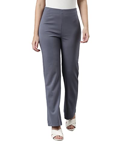 Image of GO COLORS Soft Cotton Stretch Flared Pant Full Length for Women| Breathable, High Rise