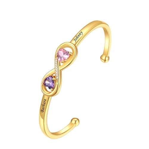 FindChic Customized Birthstone Bracelets for Women Girls Gold/Platinum Plated Cuff Bracelet Infinity Crystal Bracelets Birthday Gift for Mom, with Gif
