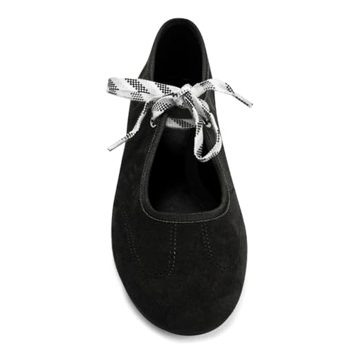 Women’s Lace Up Ballet Flats Comfortable Suede Round Toe Mary Jane Flats Casual Dressy Slip On Ballerina Shoes for Work Travel3