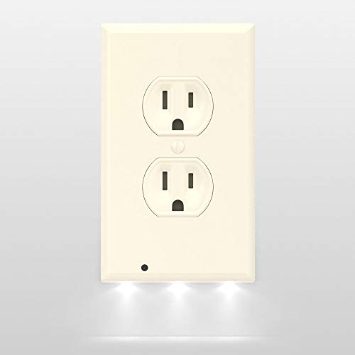 Single - SnapPower Guidelight - Outlet Wall Plate With LED Night Lights - No Batteries Or Wires - Installs In Seconds - (Duplex, Light Almond)