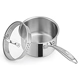 Ciwete 2 Qt Stainless Steel Saucepan with Glass Strainer Lid, 2 Quart Pot Stainless Steel Sauce Pan with Pour Spout, Mirror Polishing, Compatible with All Cooktops Dishwasher Safe Oven Safe