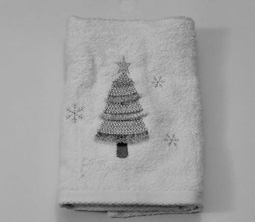 Lex's Linens Christmas Embroidered Hand Towels/Kitchen Towels (Silver Christmas Tree, 1)