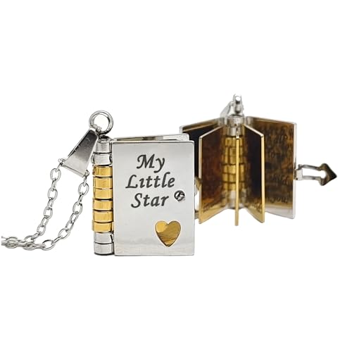 RANKEEF My Little Star Book Necklace - My Incredible Daughter Book Necklace Daughter Gifts from Dad Mom Mother Adjustable Silver 18k Gold Jewelry Openable with 6 Pages Gifts of Love