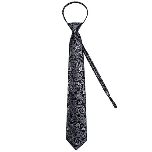 Image of DiBanGu Silk Zipper Ties for Men,Paisley Solid Plaid Pre-tied Tie and Pocket Square Cufflinks Set Formal Adjustable Necktie