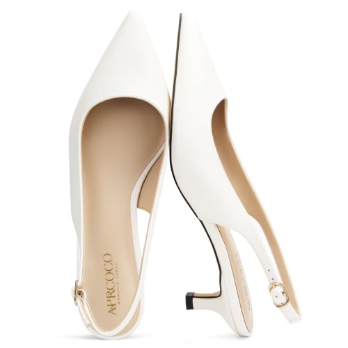 AprCoco Women's Kitten Heels Slingback Pointed Closed Toe Ankle Strap Elegant Women Pumps Shoes for Dating Wedding,Size 11,White by AprCoco