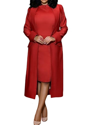 Tcremisa Womens 2 Piece Dress Suit Sets Notched Lapel Long Sleeve Blazer Jacket and Tank Bodycon Dress Set