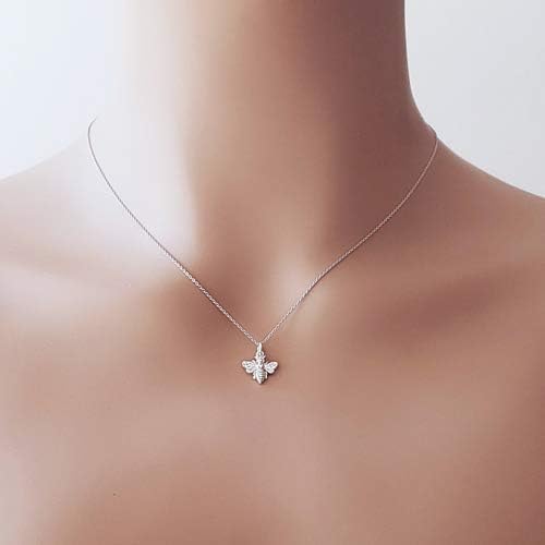 Sterling Silver Tiny Bee Charm Necklace, 18" - Image 4