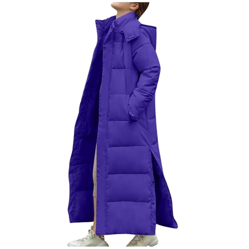 TANGNADE Long Puffer Coat Women with Hood Thickened Long Down Jacket Winter Maxi Length Hooded Jacket with Side Button