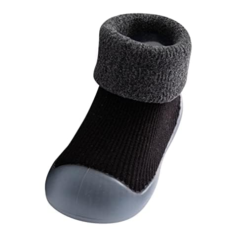 Kids Warm Shoes Boys Rubber Stocking Socks Toddler Sole Solid Girls Baby Knit Slipper Soft Baby Boys Home Slippers (Black, 2-2.5 Years) Cover