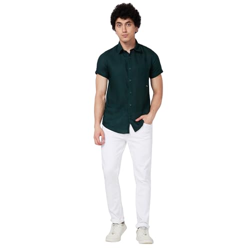 Image of Spykar Men's Regular Fit N /A Half Sleeve Solid Casual Shirts