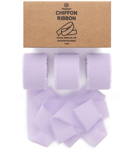 Vitalizart Lavender Chiffon Silk Ribbon 1" x 21 Yd Handmade Frayed Fringe