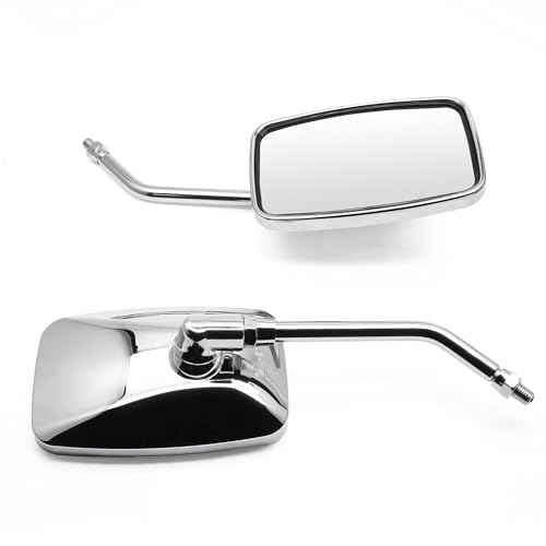 Image of MZS Chrome Motorcycle Mirrors, 10MM 8MM Bolt Universal Rectangular Handlebar Rear View Side Mirror Adjustable Compatible with Cruiser Chopper Touring Street Naked Bike Scooter