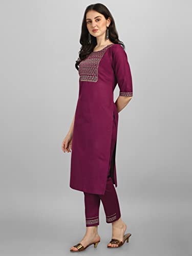 Image of VredeVogel Women Cotton Slub Straight Kurta Set With Pant and Net Embroidery Dupatta