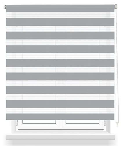 Estor Enrollable de Doble Capa Noche y Día 117x180cm, Persiana Enrollbale para Ventana, tamaño Incluyendo Soporte 120x180cm (Gris) Cover