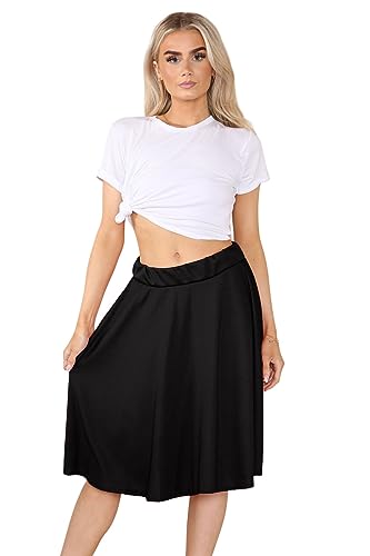 Hamishkane® Knee Length Midi Skirts for Women UK, Elasticated Waist Plain Women's Skirts, Flared Swing Jersey Skater Tartan Skirt for Casual and Daily Wear Black - Image 2