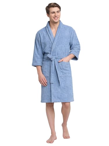 Image of CREEVA Luxury 100% Cotton Bathrobe for Men & Women | Super Soft Velour | Shawl Collar | Highly Absorbent | Ideal for Spa, Shower, Gym, Travel & Gifting