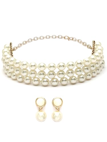 Image of Karatcart Pearl Multilayer Beaded Choker Necklace Set for Women