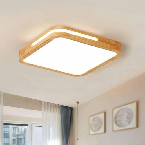 Plafonnier carré en bois LED dimmable de 50cm pour éclairage intérieur