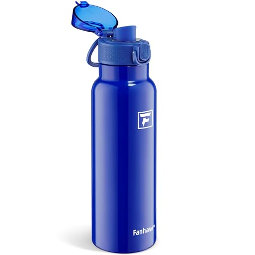 Image of Fanhaw 24 oz Insulated Water Bottle with Soft Silicone Spout Lid, Leakproof Stainless Steel Vacuum Bottle for School, Sports& Daily Use, Kids, Teens& Adults, Back to School Essentials (Klein Blue)