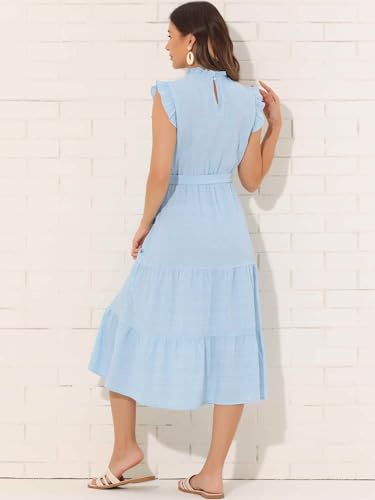 Image of Allegra K Midi Dresses for Women's Ruffled Sleeve Mock Neck Casual Dress