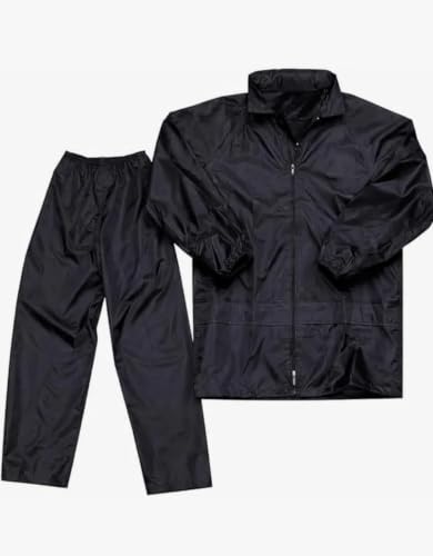 Image of Rain Coat for Men Waterproof with Pants black colour Polyester Bike RainSuit RainJacket Suit Mobile Pocket with Storage Bag