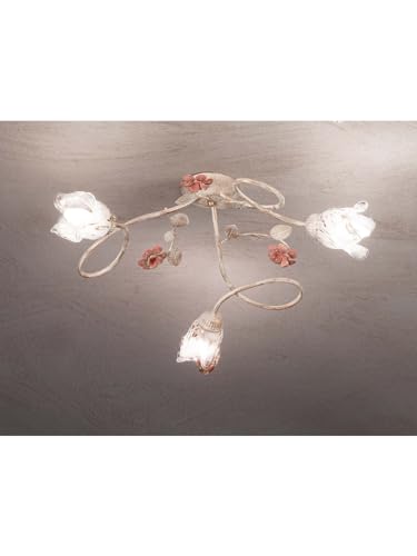 Plafonnier fer forgé ivoire rose 3 lumières salon chambre DP215