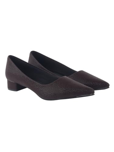 Image of Shoetopia Women's Low Block Heel Pumps - Elegant Pointed Toe Slip-On Dress in Textured Finish - Comfortable Office & Formal Footwear