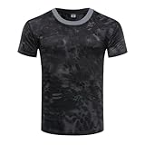 TOMITANY Camouflage Short Sleeved T-Shirt for Men Quick Dry Sports Shirt Outdoor Physical Training Clothing Tactical T-Shirt Black Python L