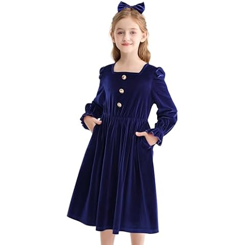 Rolanko Girls Velvet A-Line Dress with Pockets Cover
