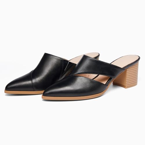 Syktkmx Women's Cutout Backless Mules Slip On Closed Toe Chunky Stacked Heeled Sandals, Cool Black, Size 8.5 by Syktkmx - Used condition - Image 5