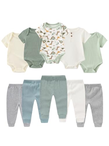 Image of BIGBIGKISS Baby Bodysuit and Pant Set 10 Pack Cotton Newborn Baby Boy Girl Clothes Outfits
