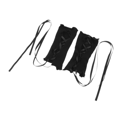 Ipetboom Gloves Fingerless Women Gothic Lace Ruched Sleeves Bow Polyester Arm Warmers for Daily Fashion