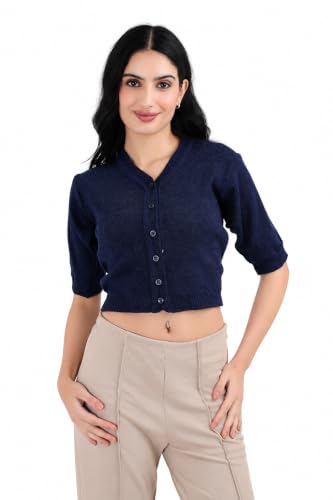 Image of Women Winter Wear V-Neck Half Sleeves Regular Fit Woollen Blouse
