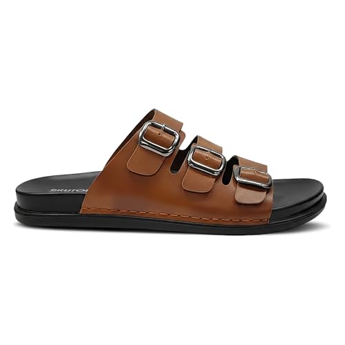 Image of BRUTON Men's STRIVO-1141 Wedge Sandals | Adjustable Buckle Toe Ring Comfort Sandals | Lightweight Cushioned Footbed | Anti-Slip Casual Outdoor & Daily Wear Footwear | Black