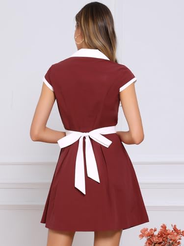 Image of Allegra K Women's Vintage Button Down Shirt Dress Notch Lapel Short Sleeve Belted Office Mini Short Dresses