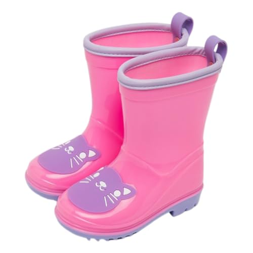 Pink Cat Toddler Rain Boots for Girls - Waterproof Non-Slip with Protective Cuff, Garden & Puddle Play Shoes