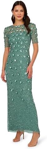 Adrianna Papell Womens Beaded Long 3D Floral Dress