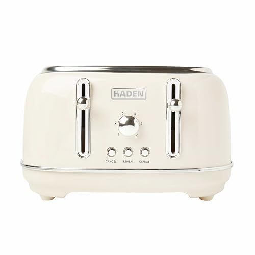 Image of Haden Highclere Cream Toaster 4 Slice - Electric Stainless steel Toaster With Reheat And Defrost Functions - Easy To Clean - Removable Crumb Trays