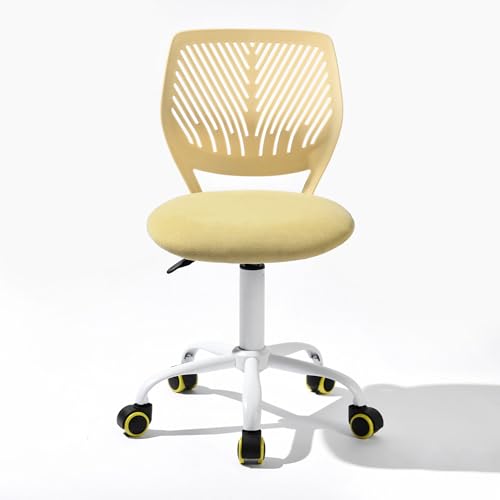 Homy Casa Students Computer Task Chair for Boys and Girls, Height Adjustable Armless Study Chair for Children, 360° Swivel Low-Back Task Chair for Home/Bedroom/School (Light Yellow)
