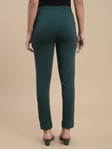 Image of De Moza Women Pencil Fit Cigarette Pant | 95% Cotton 5% Elastane | Mid Rise | 2 Pockets | Casual & Office Wear