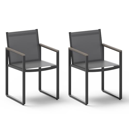 Image of Outdoor Dining Chairs Set of 2, Aluminum Patio Dining Chairs | Textilene Mesh Chairs, Size: 20.5 inchL*15.8 inchW*32.5 inchH