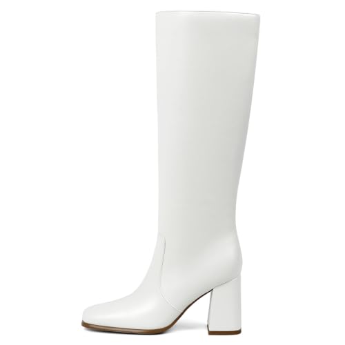 Image of Modatope Knee High Boots Women Square Toe Chunky Heel Fashion Tall Boots | Block Heel Gogo Boots with Side Zipper,Fashion Heeled Fall Winter Boots,Long Dressy Boots for Women